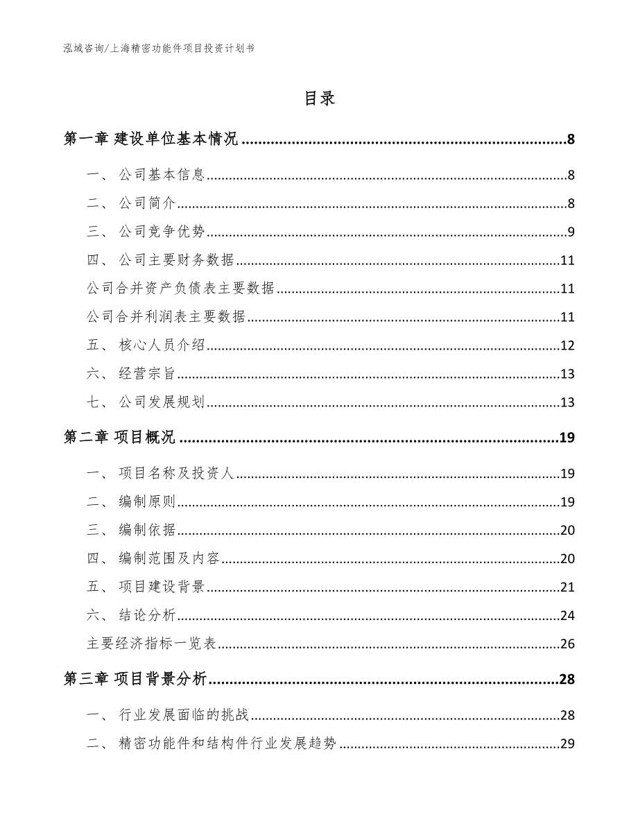 上海精密功能件项目投资计划书_模板_第1页