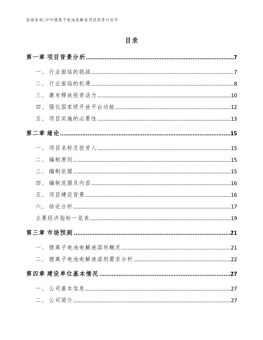 泸州锂离子电池电解液项目投资计划书范文参考_第1页