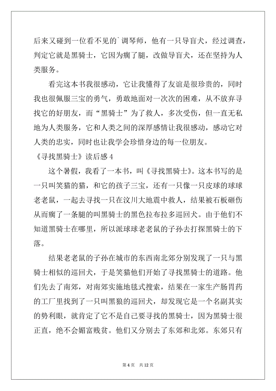 2022-2023年《寻找黑骑士》读后感例文_第4页