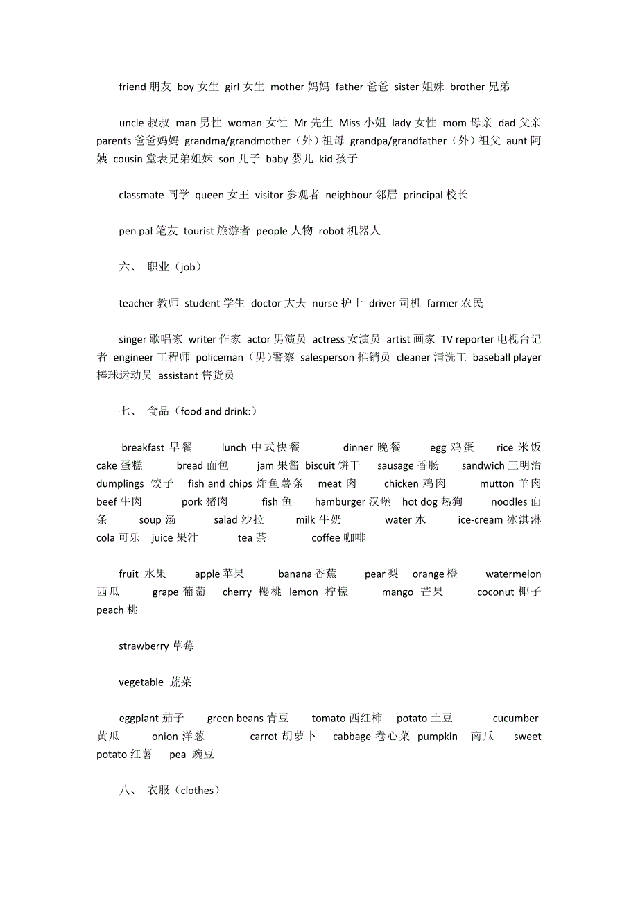 小学习英语分类单词表_第2页