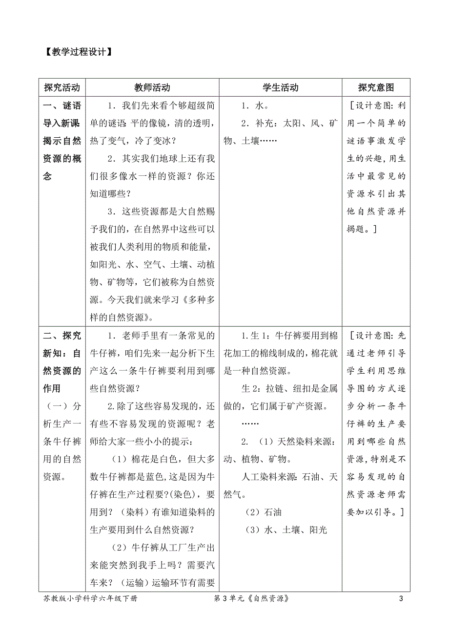 苏教版六年级下科学9多种多样的自然资源-教案（表格式）_第3页