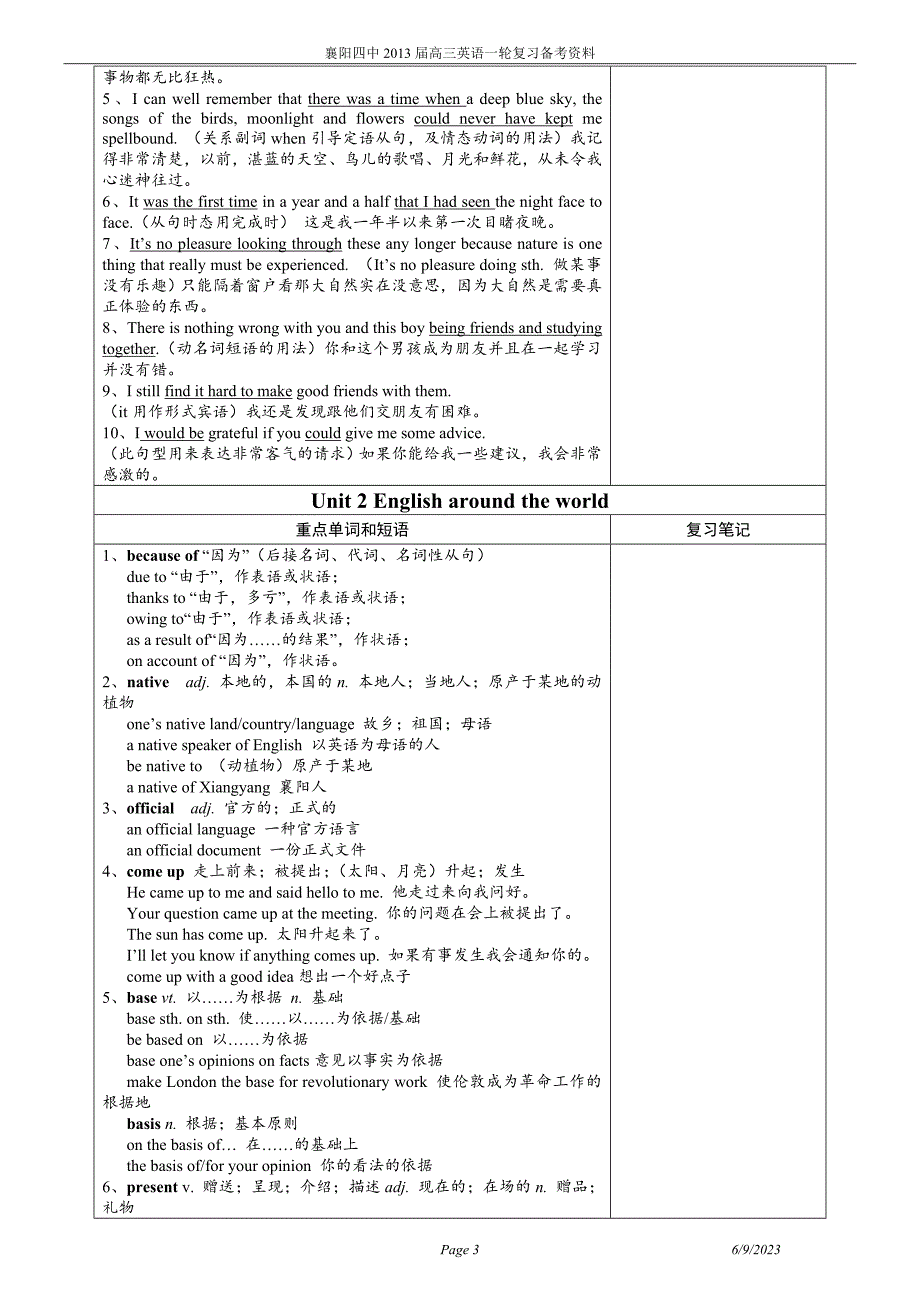 一轮复习备考资料Book1-8重点短语句型_第3页