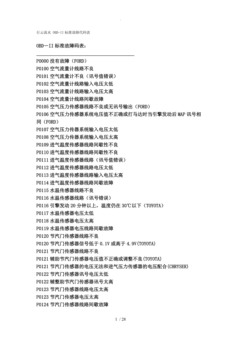 OBD_II标准故障代码表_第1页