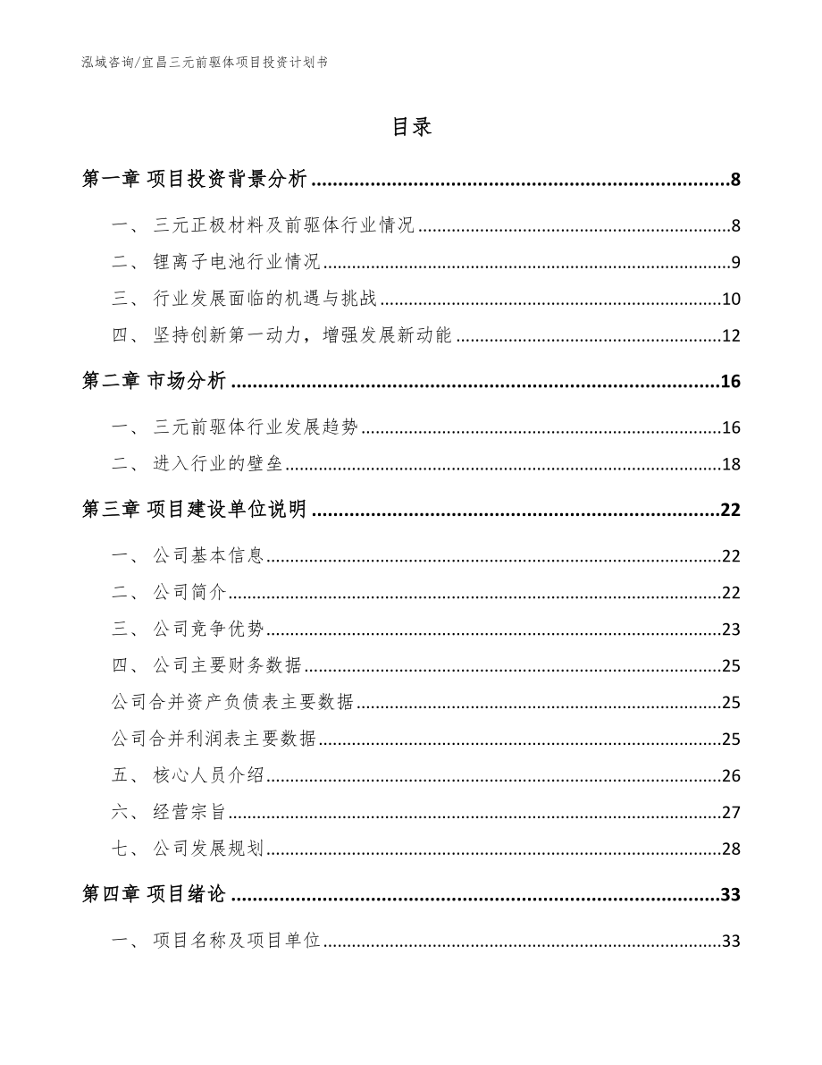 宜昌三元前驱体项目投资计划书（模板范文）_第1页