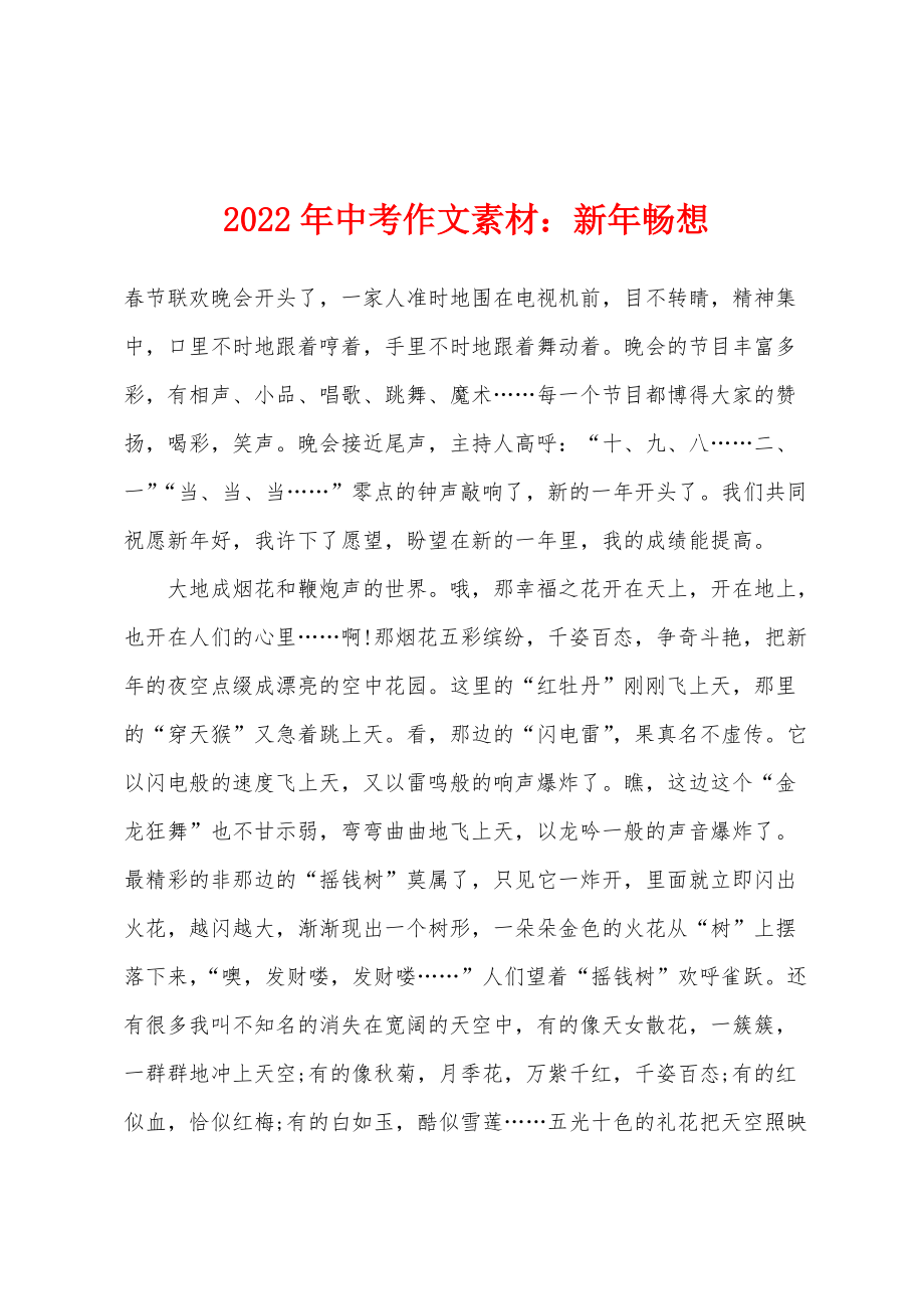 2022年中考作文素材：新年畅想_第1页