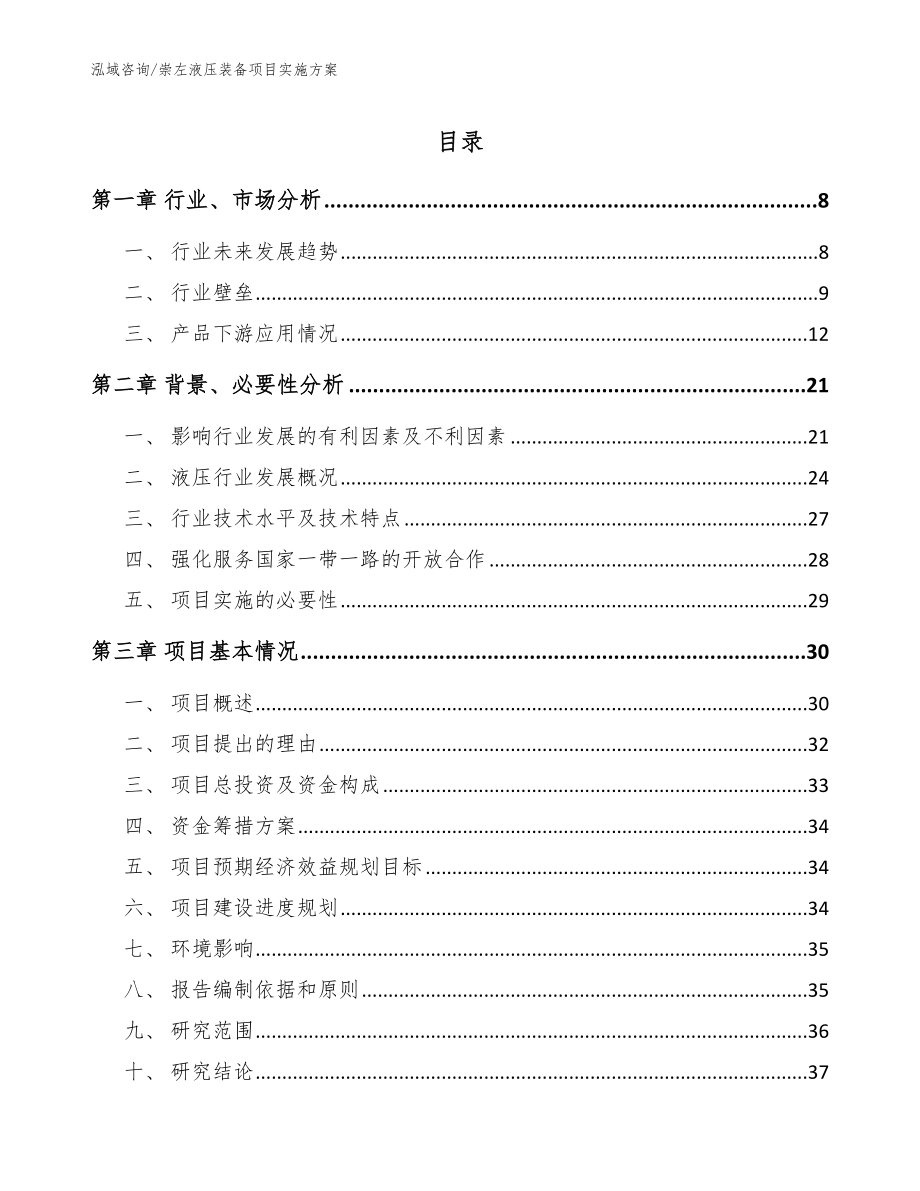 崇左液压装备项目实施方案模板范文_第1页