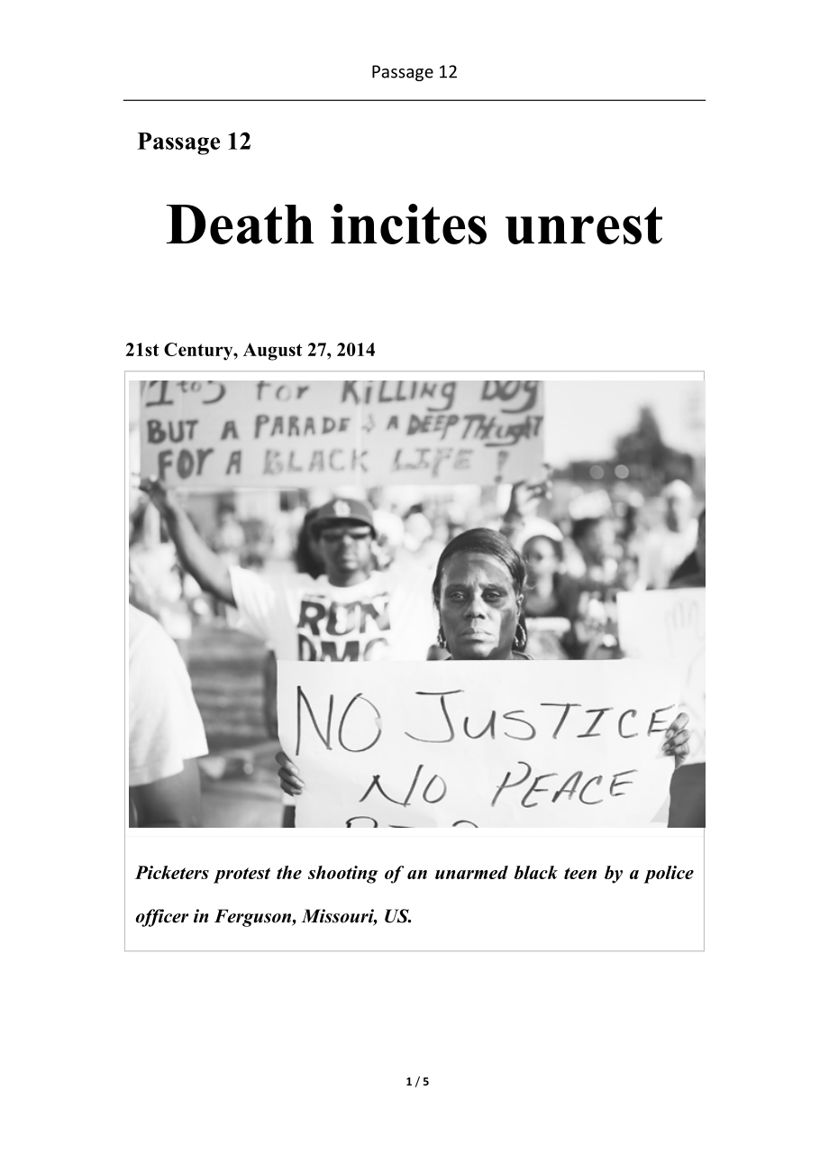 华联学院英文报刊阅读教案12 Death incites unrest_第1页