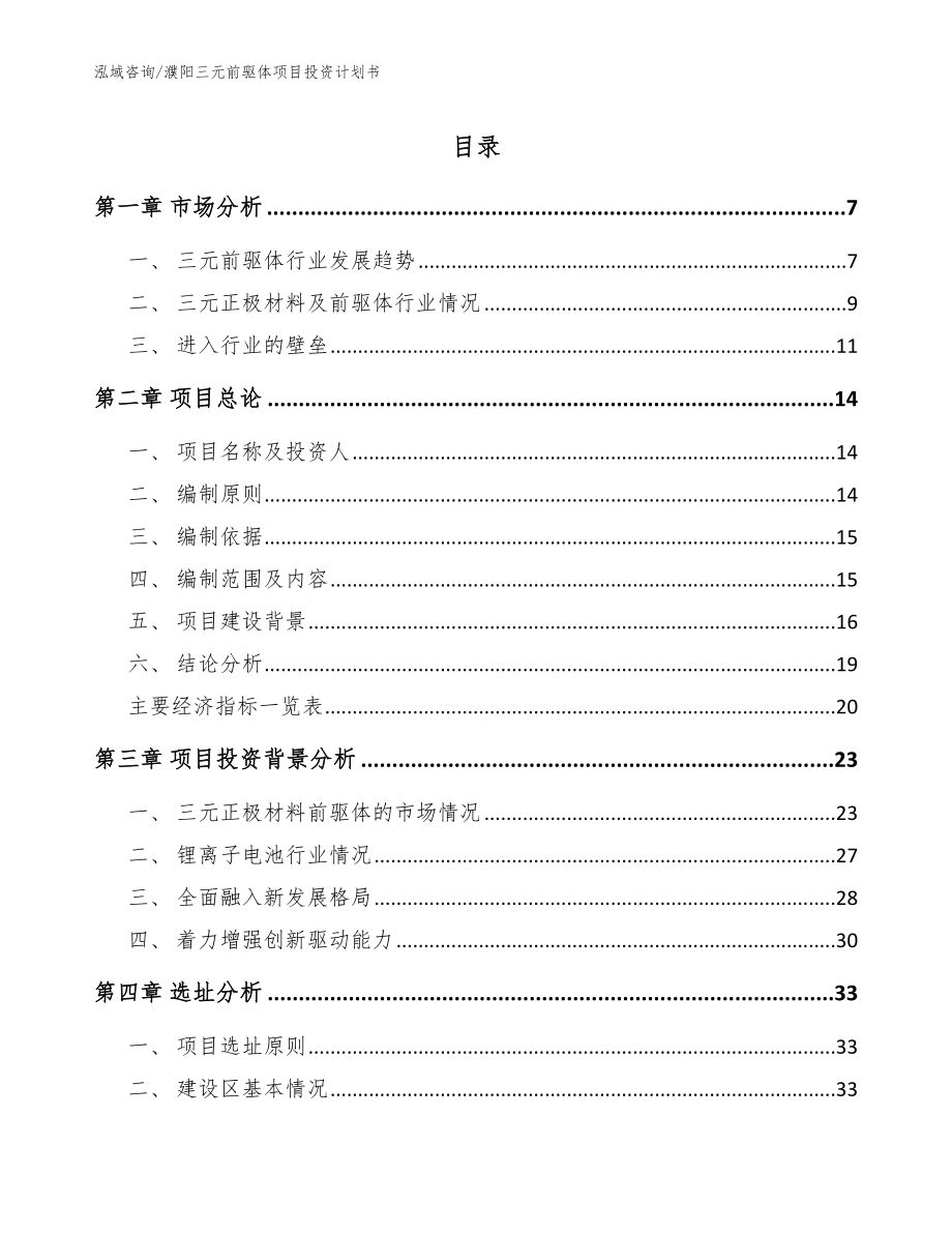 濮阳三元前驱体项目投资计划书_范文模板_第1页