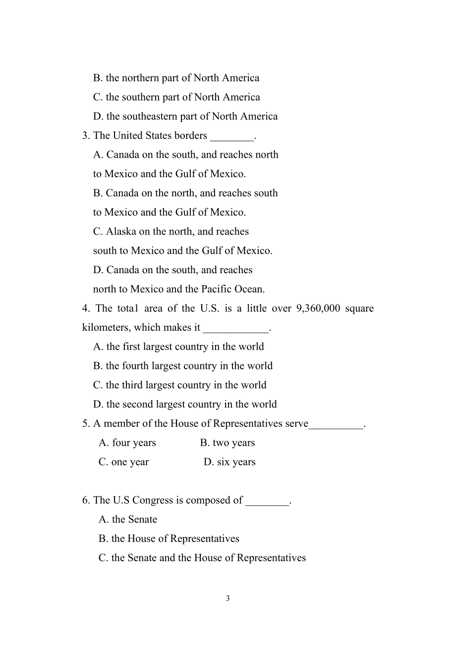 内蒙古大学2010-2011学年第一学期《英美概况》美国部分期末试卷10及答案_第3页