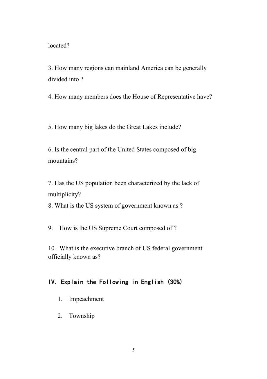 内蒙古大学2010-2011学年第一学期《英美概况》美国部分期末试卷10及答案_第5页