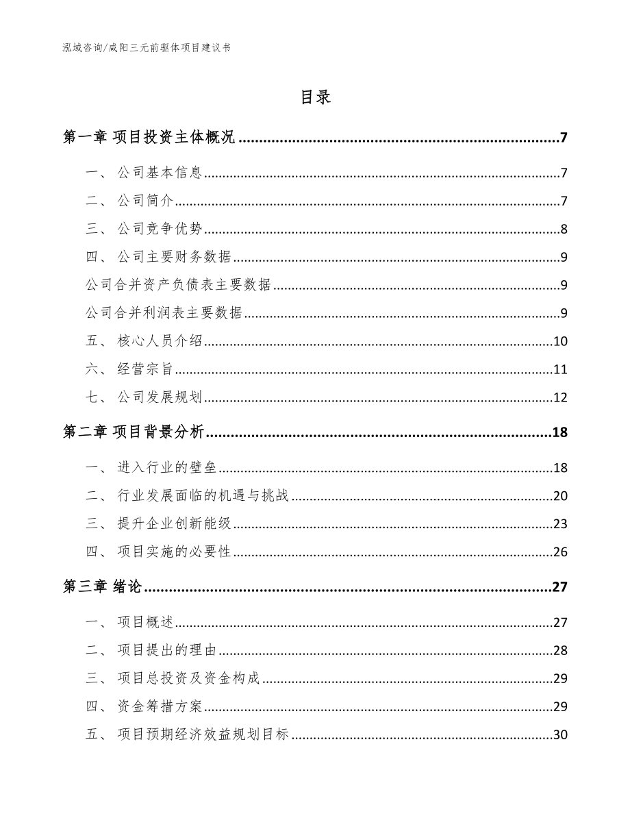 咸阳三元前驱体项目建议书（模板范文）_第1页