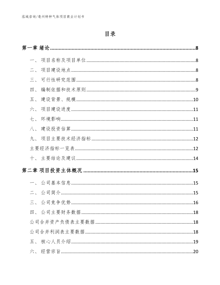 亳州特种气体项目商业计划书_范文参考_第1页