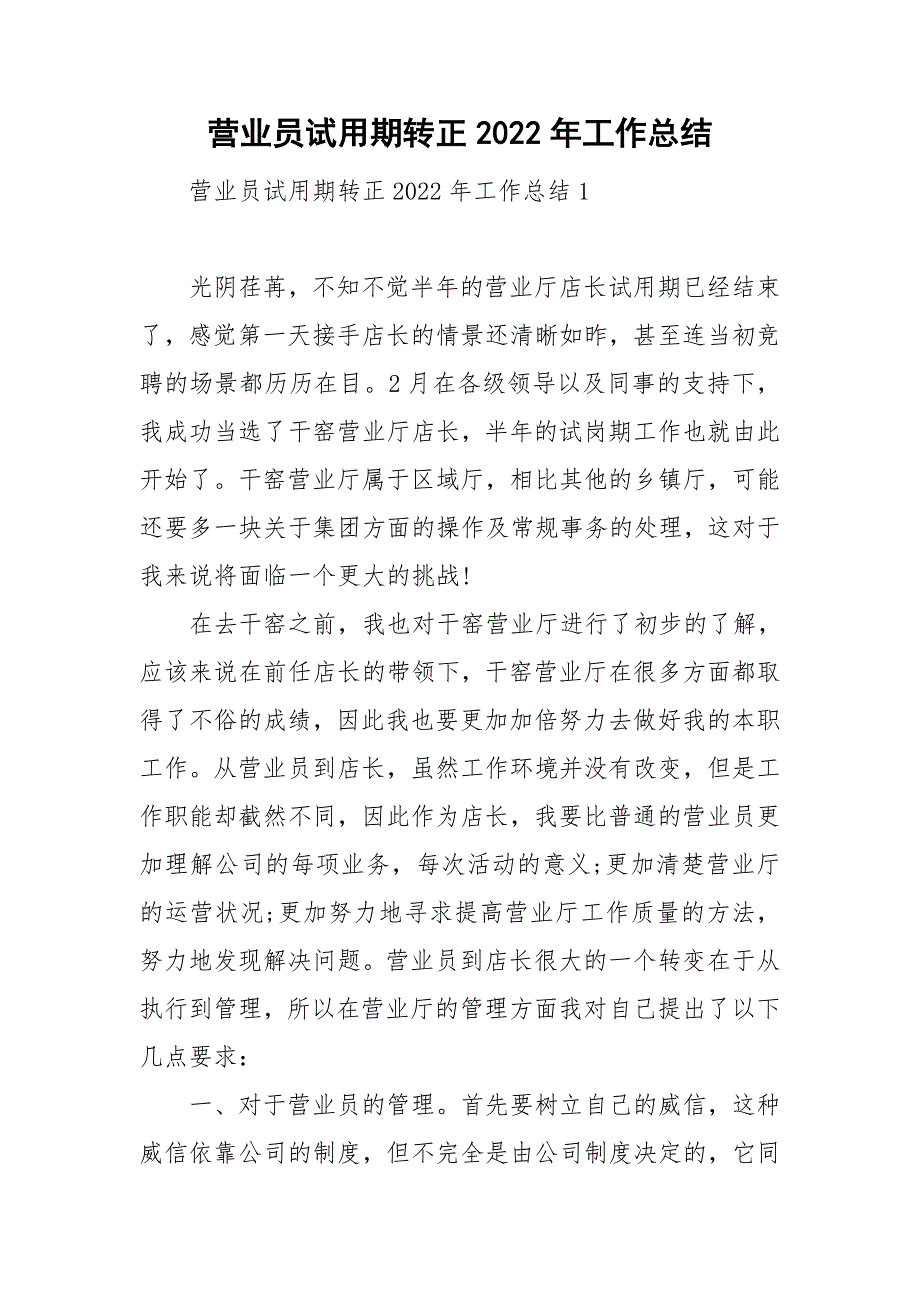 营业员试用期转正2022年工作总结_第1页