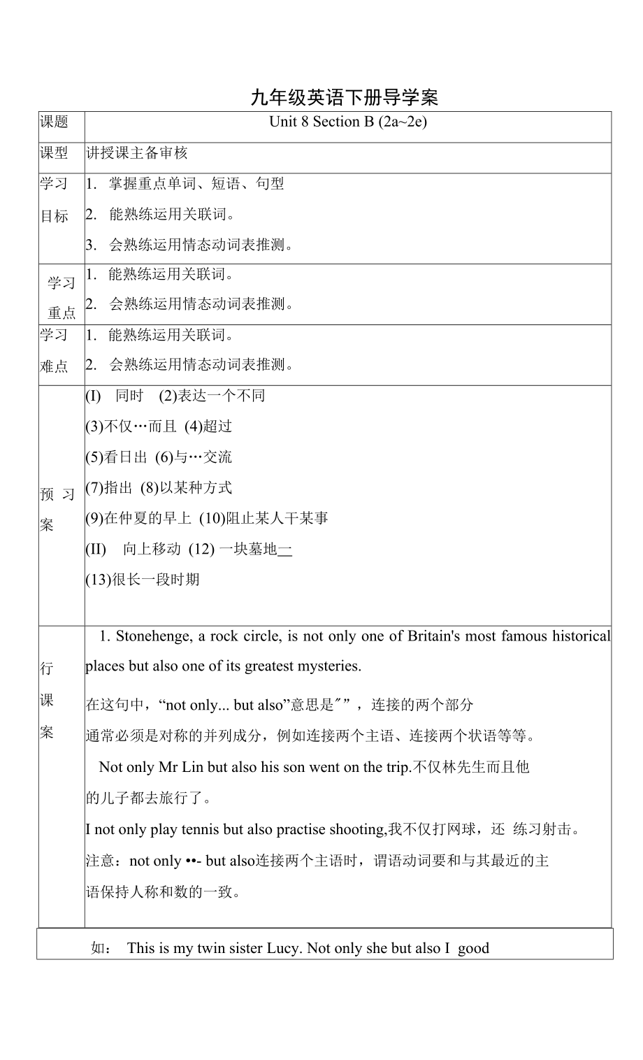 Unit 8 Section B （2a-2e）导学案 人教版九年级英语全册_第1页