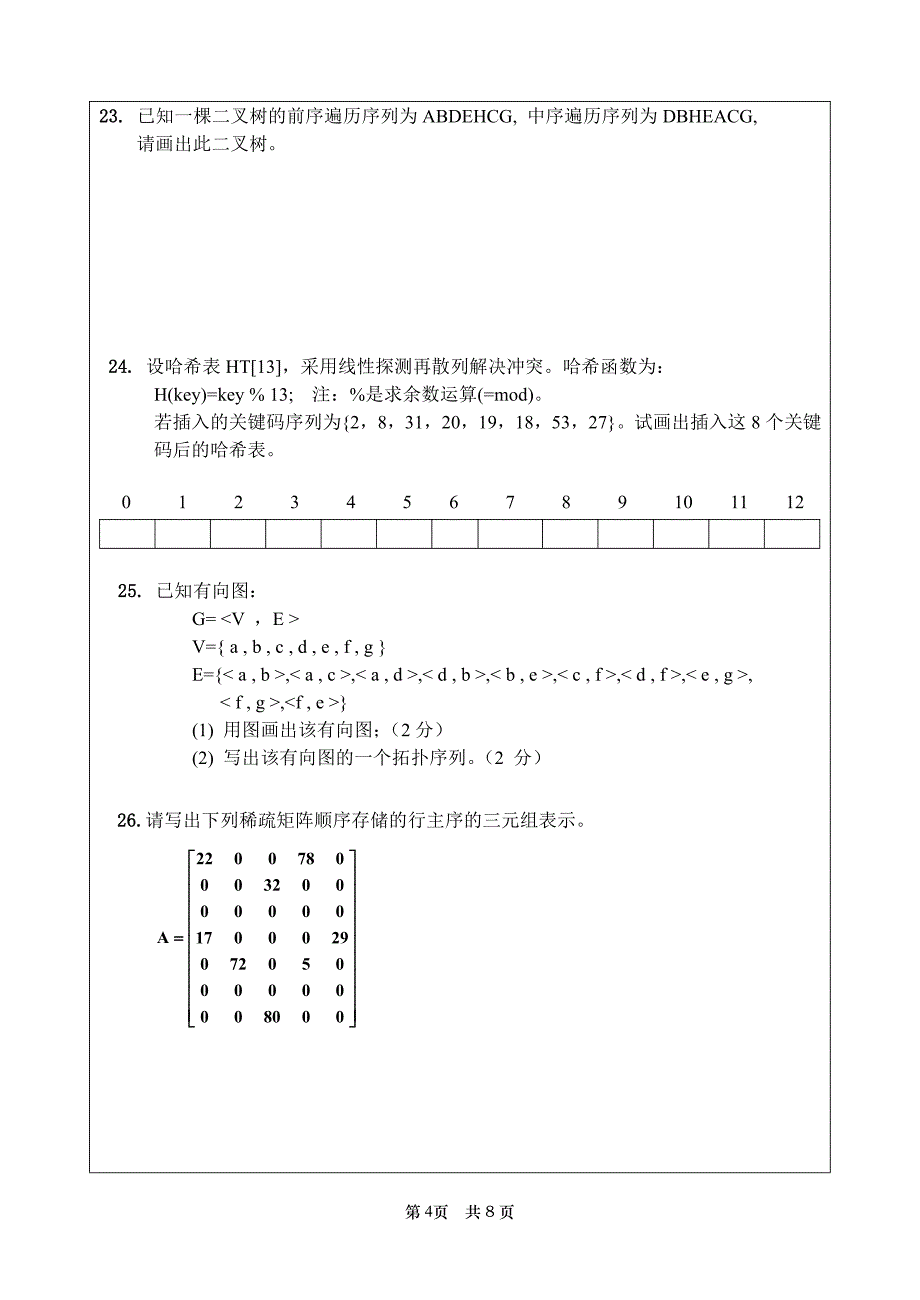 内蒙古大学算法与数据结构试卷(三套)及参考答案_第4页