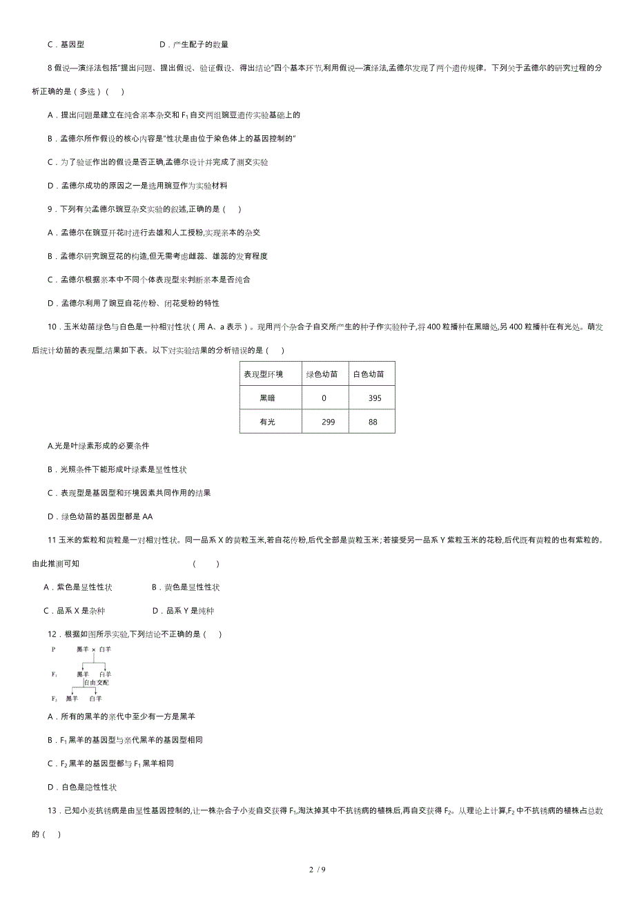 孟德尔的豌豆杂交实验习题含答案[共9页]_第2页