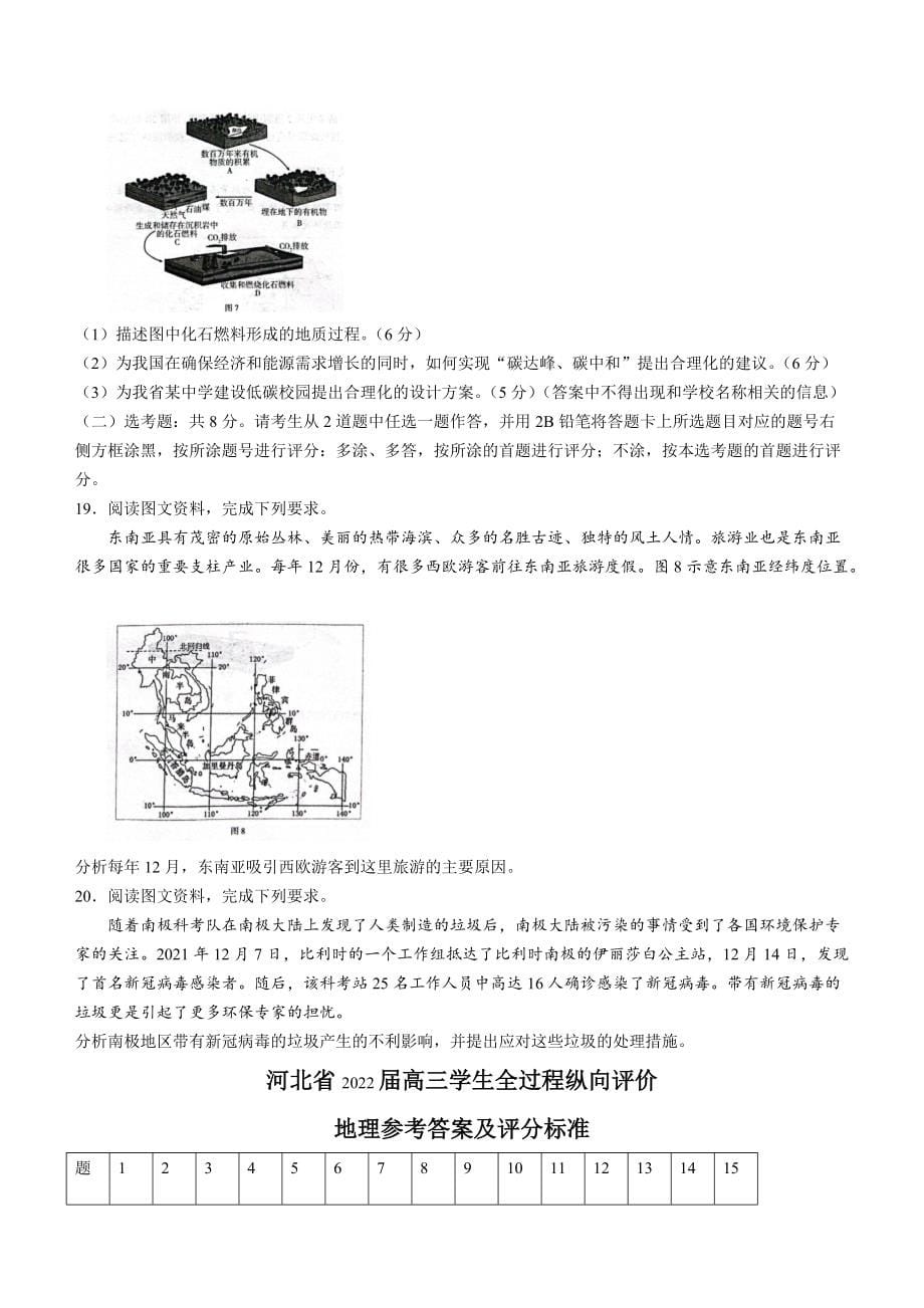 2022届河北省高三下学期3月全过程纵向评价地理试题及答案_第5页