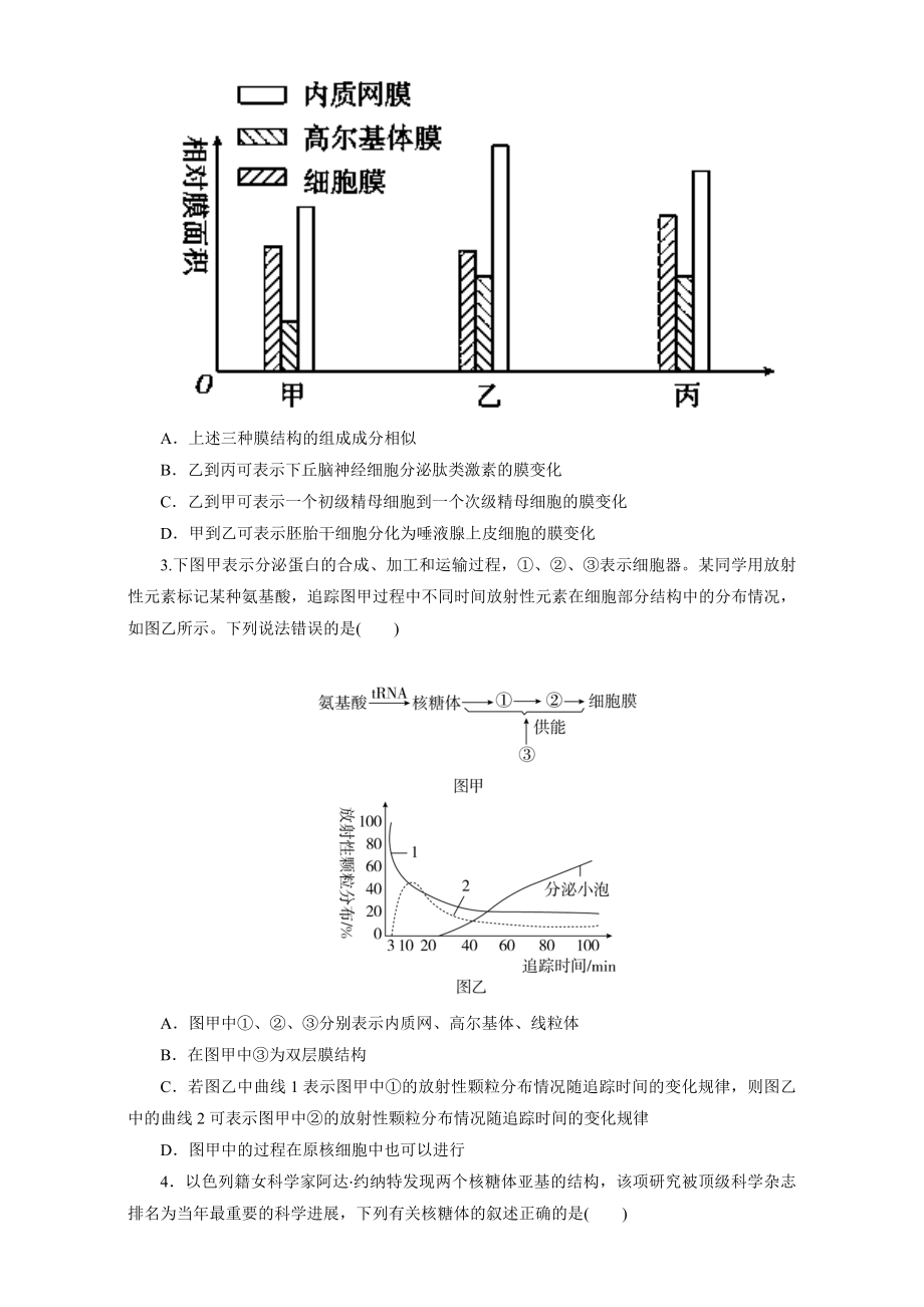 第02章 专题2.2 细胞器-系统内的分工合作（押题专练）-高考生物一轮复习精品资料（原卷版）Word版无答案_第2页