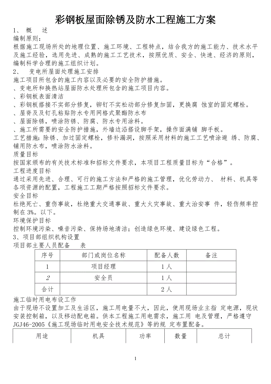 彩钢板屋面除锈及防水工程工程施工方案_第1页