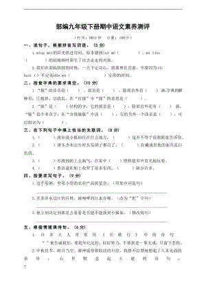 部编九年级下册期中语文素养测评