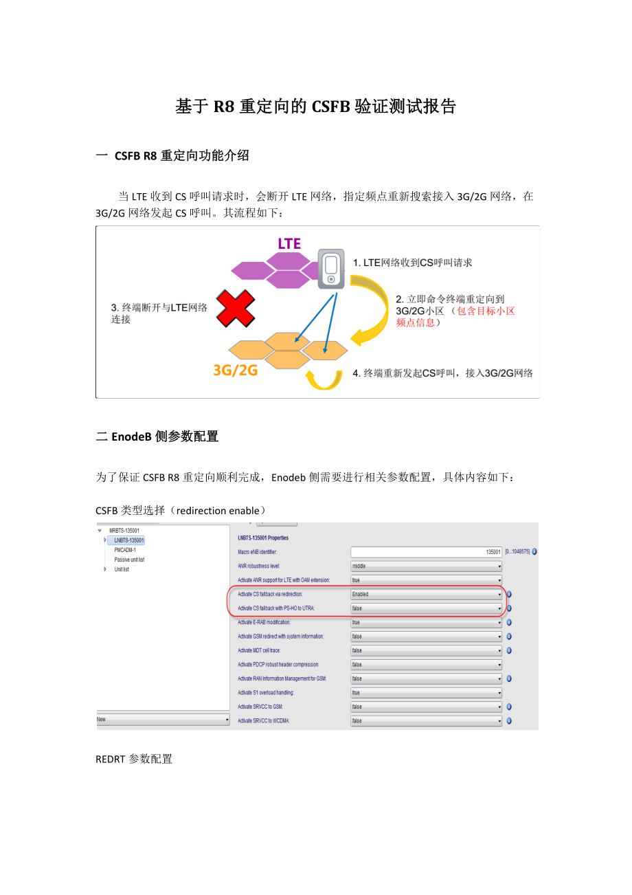 石家庄LTE基于R8重定向的CSFB验证测试报告_第1页