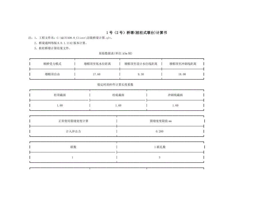 1号（2号）桥墩(桩柱式墩台)计算书_第1页