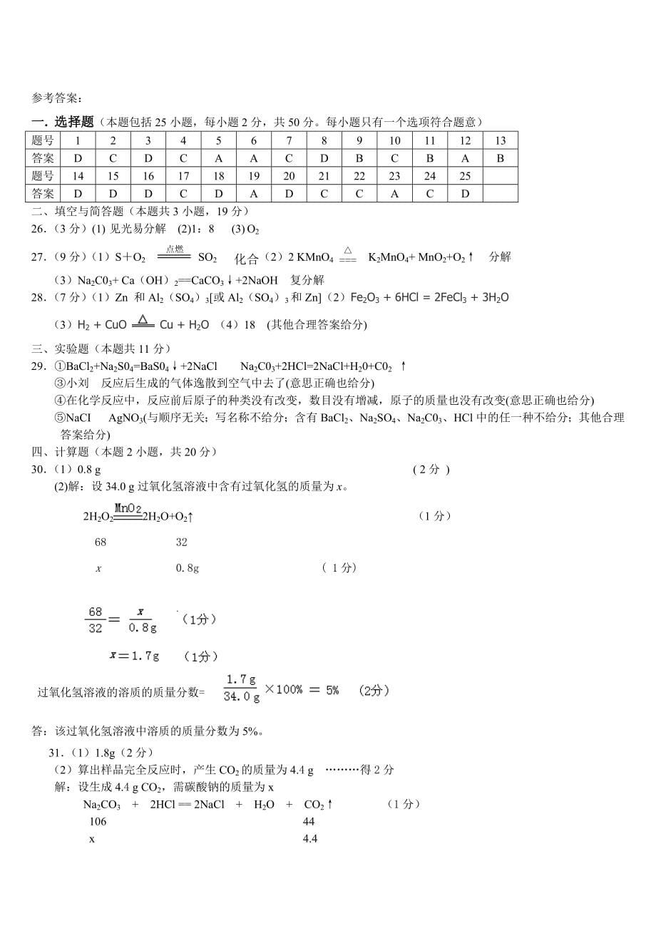 《2013年九年级化学中考复习专题训练试卷物质的化学变化人教版》_第5页