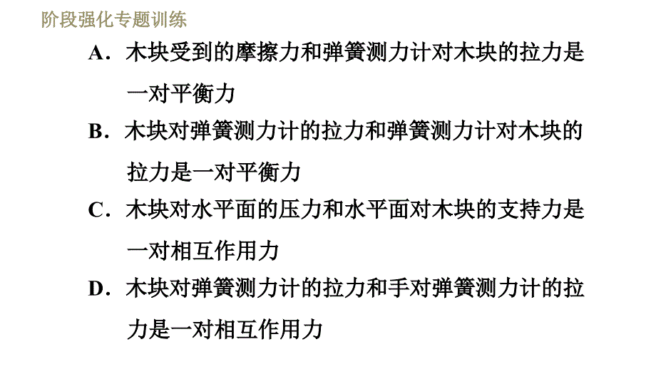 苏科版八年级下册物理习题课件 第9章 阶段强化专题训练（六）专训2相互作用力和平衡力（20张）_第4页