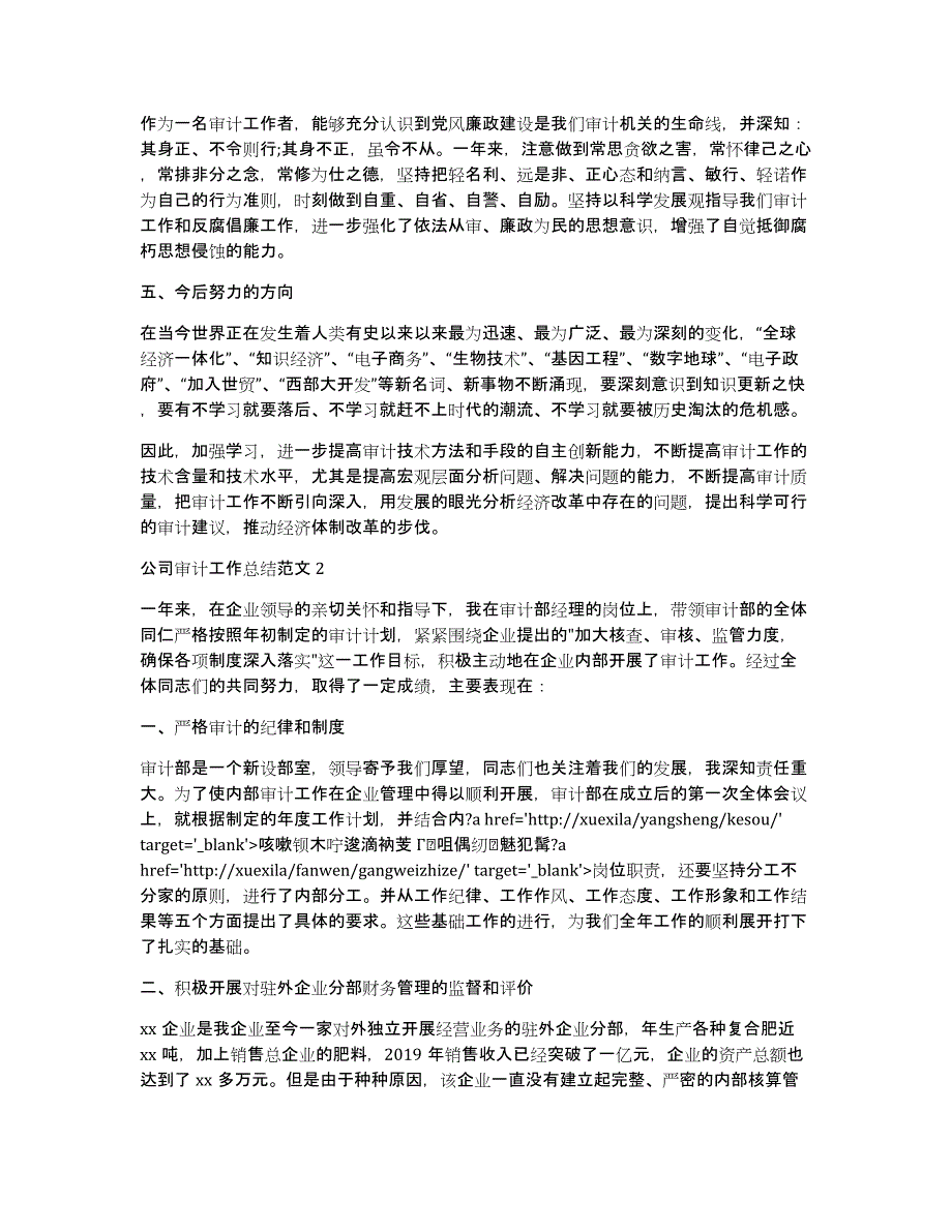 公司审计工作总结（多篇）_第2页