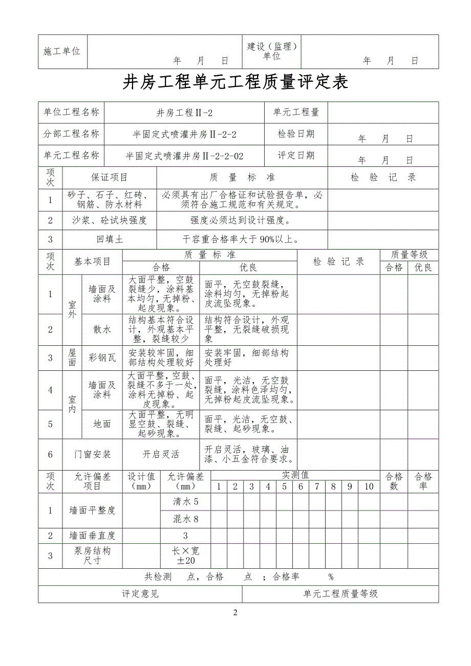 泵房工程工单元工程质量评定表_第2页