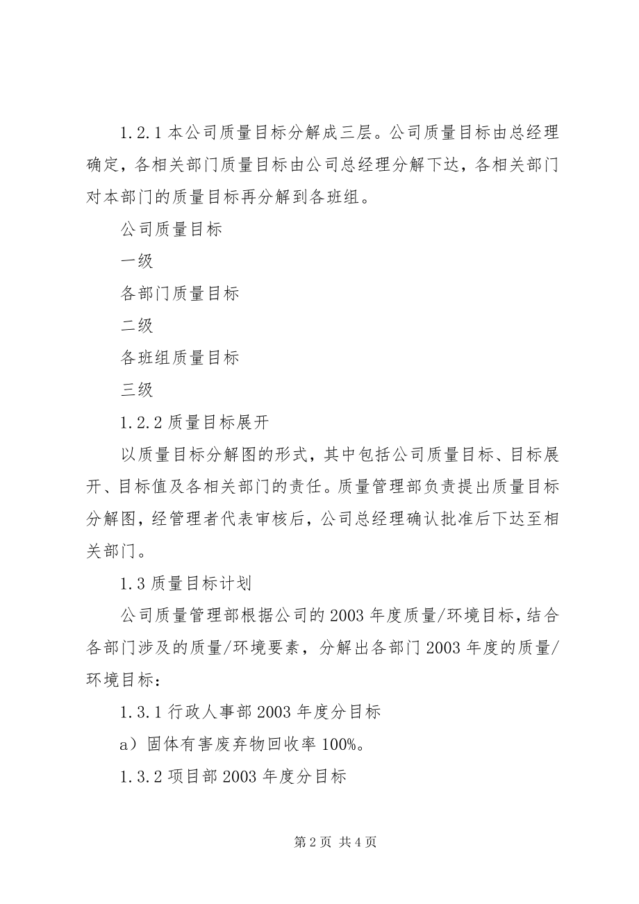 公司质量、环境、职业健康安全目标分解及考核办法质量环境目标_第2页