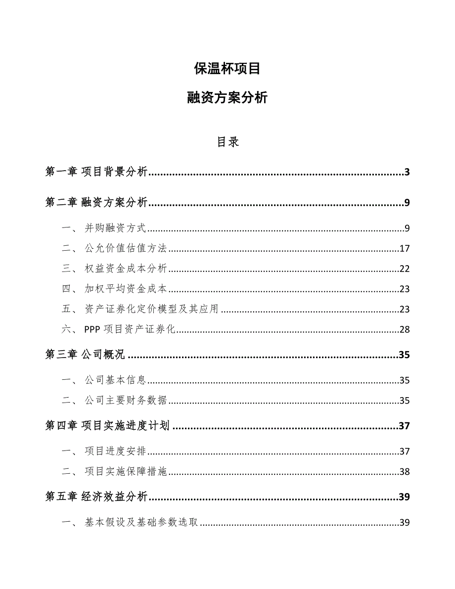 保温杯项目融资方案分析_范文_第1页