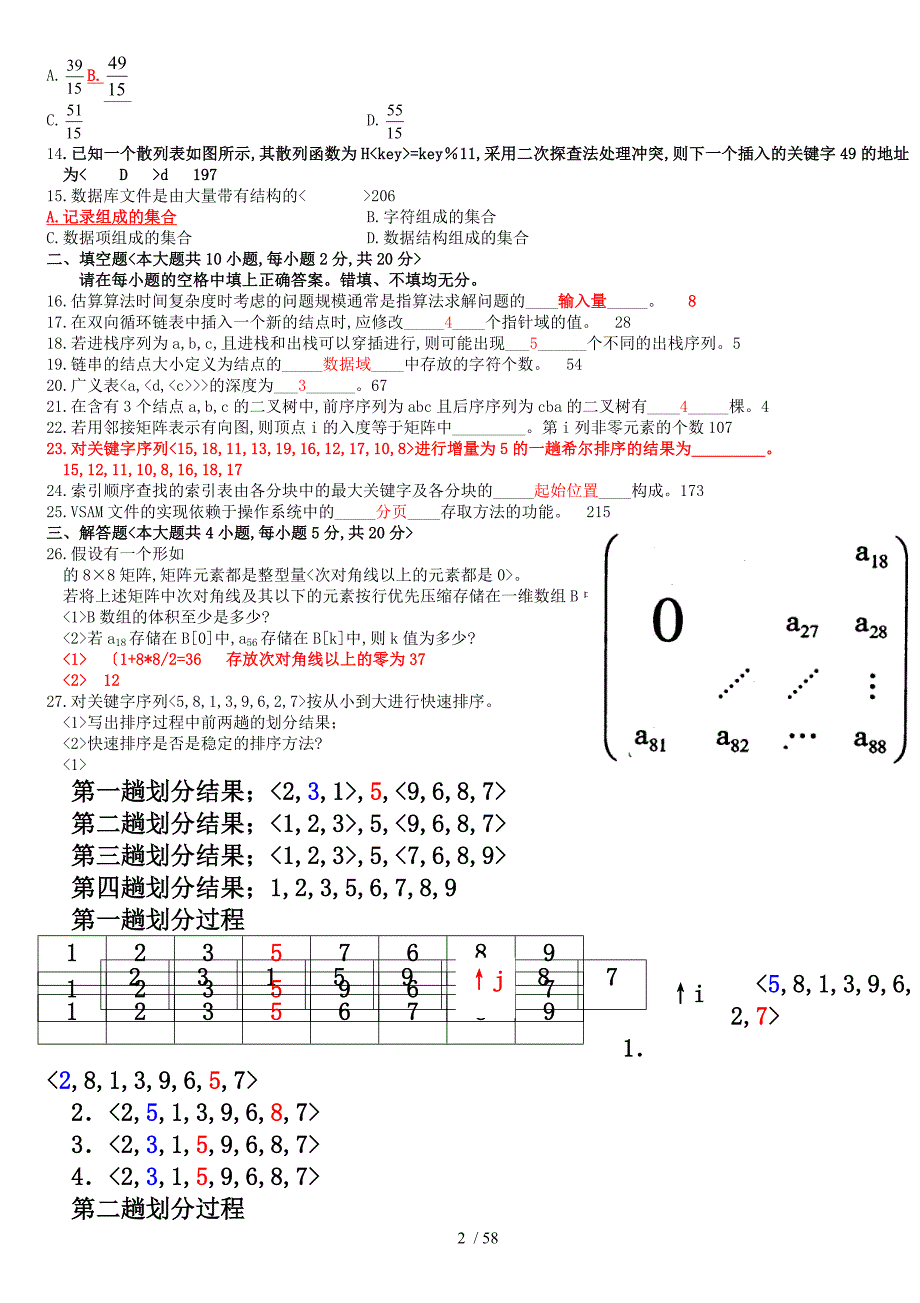 自学考试数据结构02331历年试题与答案(2009__2015年个人整理版)_第2页