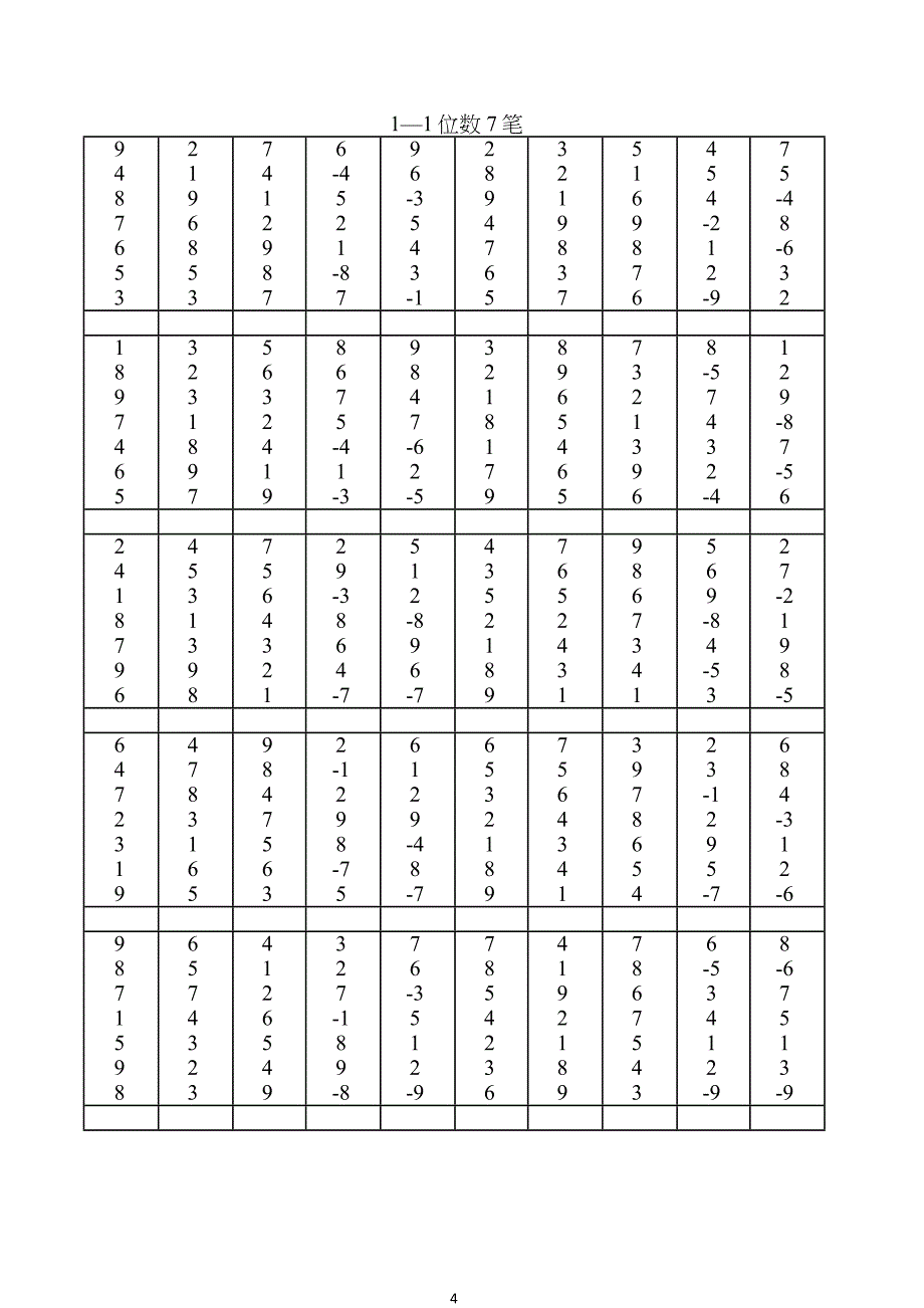 珠心算一位7笔练习习题_第4页