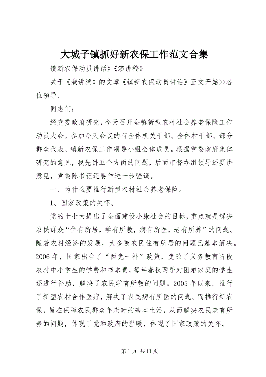 大城子镇抓好新农保工作范文合集 (5)_第1页