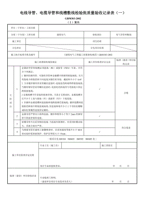 电线导管、电缆导管和线槽敷线检验批质量验收记录表