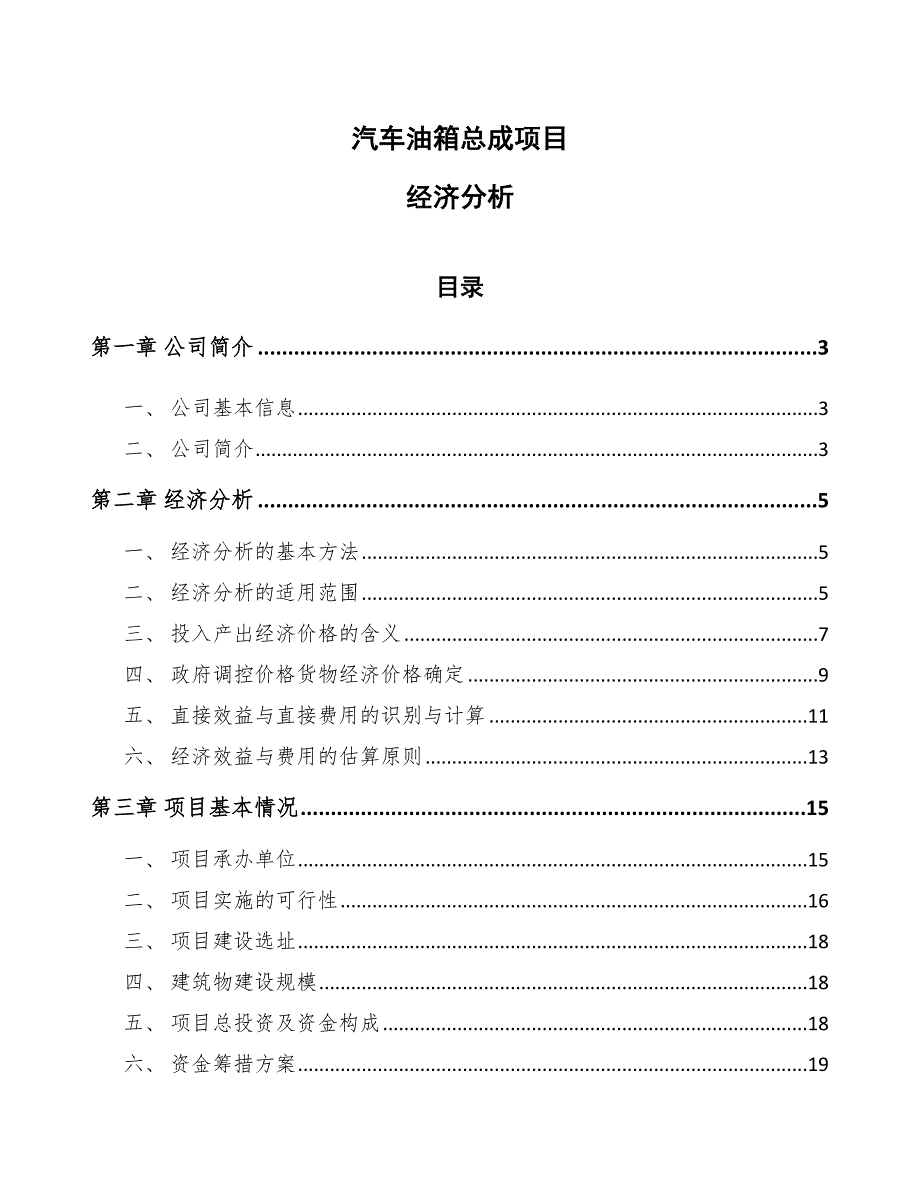 汽车油箱总成项目经济分析【参考】_第1页