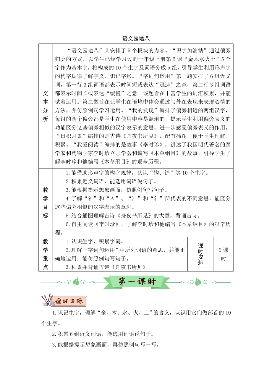 2022年部编版语文2年级下册语文园地八（教案）_第1页