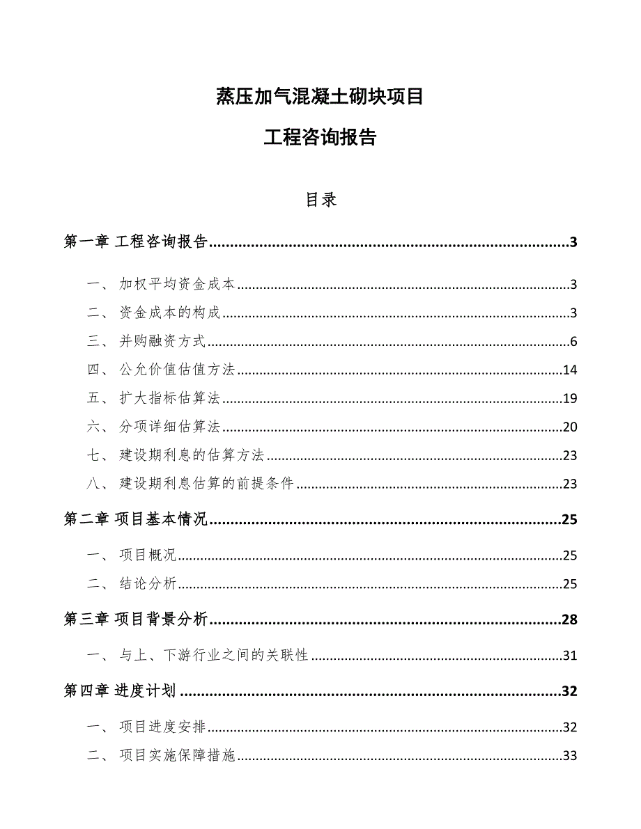 蒸压加气混凝土砌块项目工程咨询报告_参考_第1页