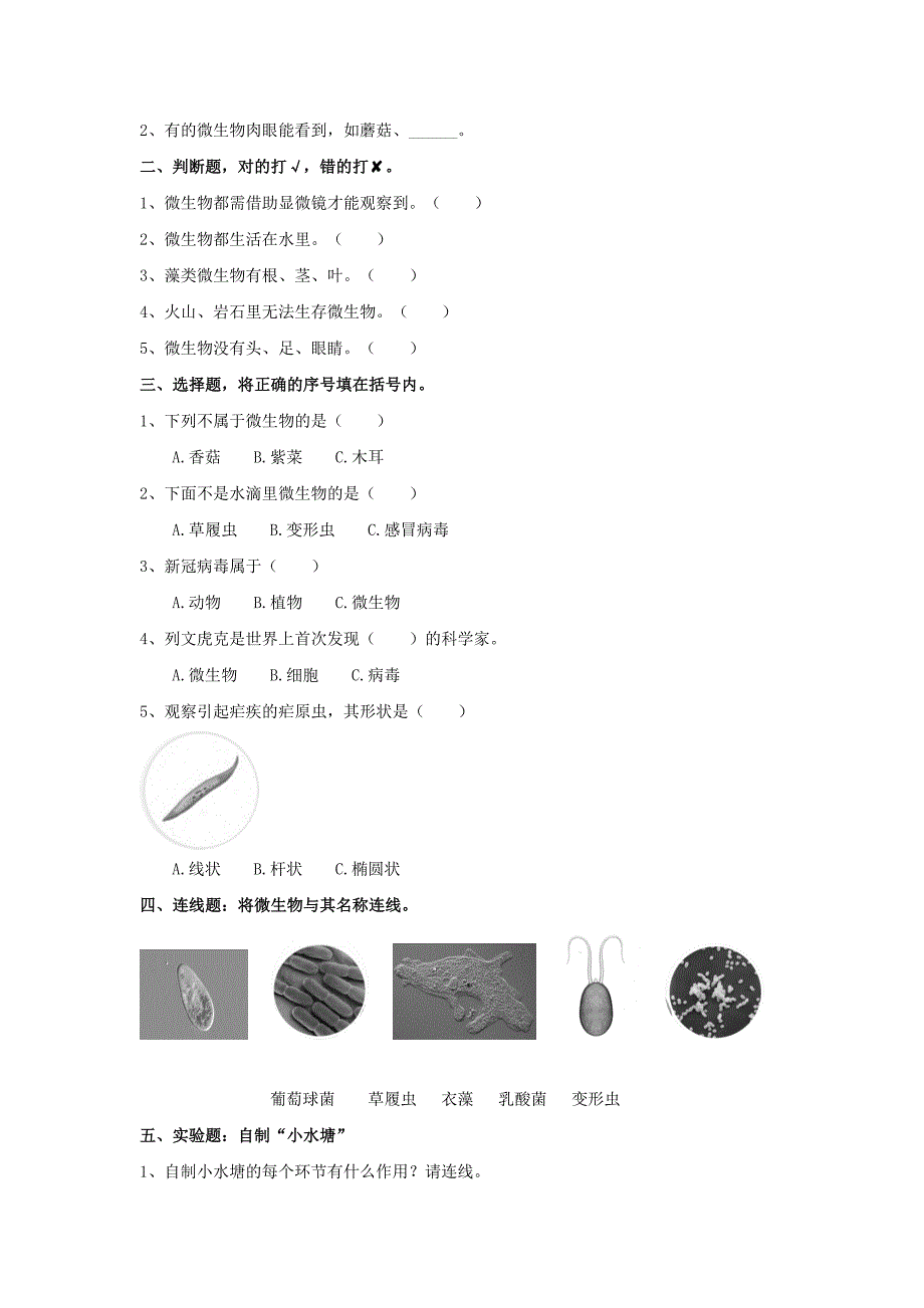 新苏教版五年级科学下学期第一单元同步跟踪练习题（含答案）_第4页