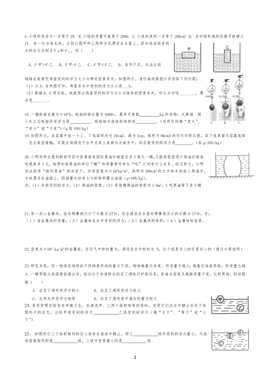 浮力的产生原因浮力大小的计算练习习题_第2页