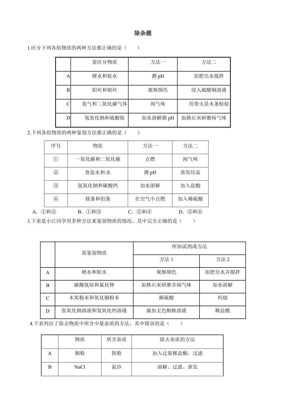 《初中化学-除杂题》_第1页