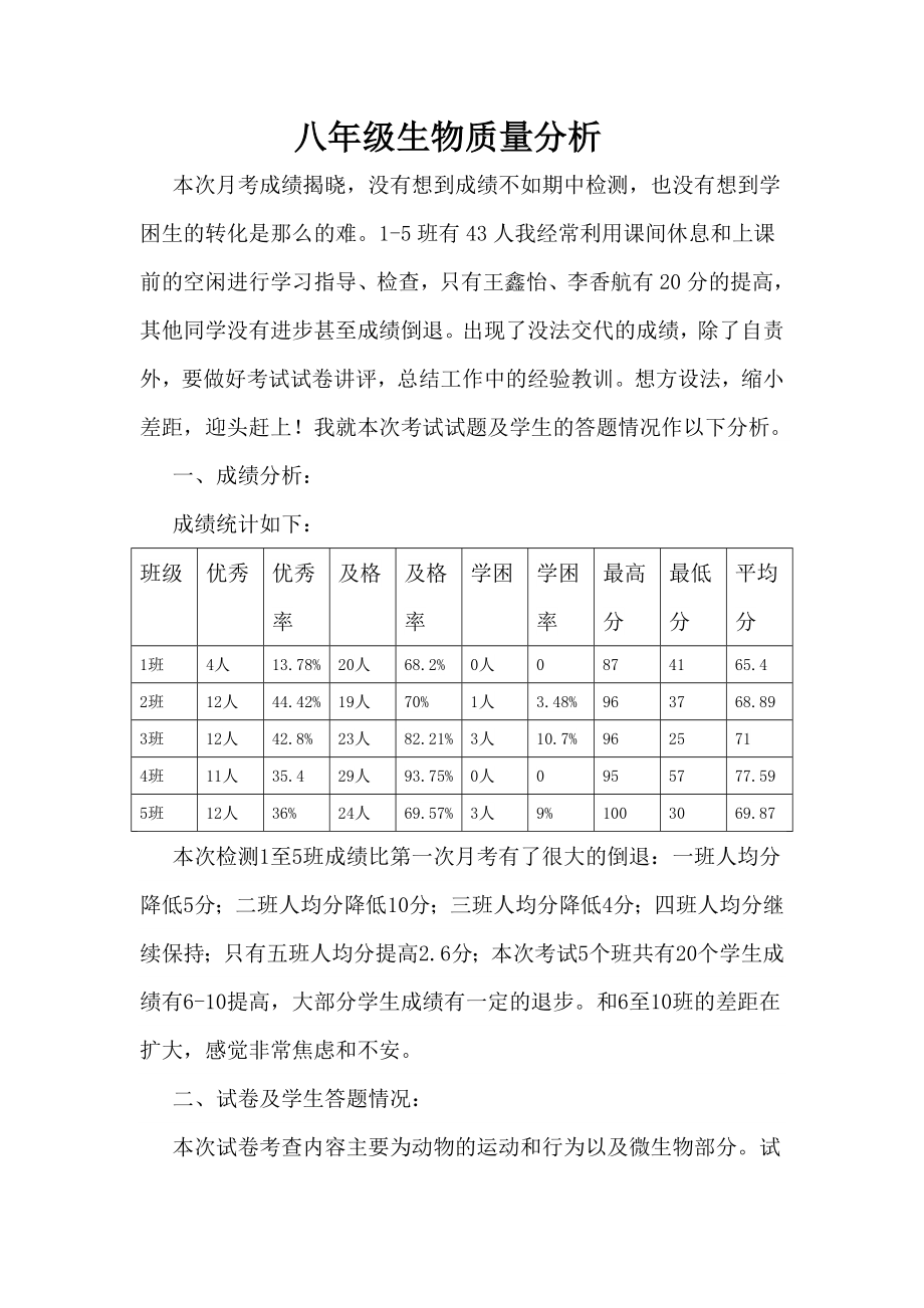 《八年级生物质量分析1》_第1页