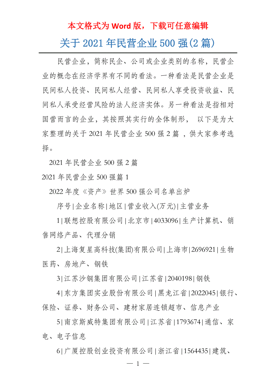 关于2021年民营企业500强(2篇)_第1页