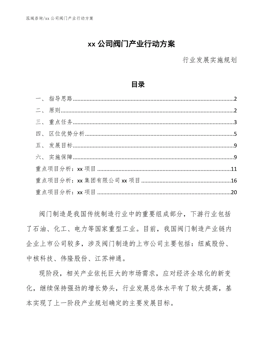 xx公司阀门产业行动方案（参考意见稿）_第1页