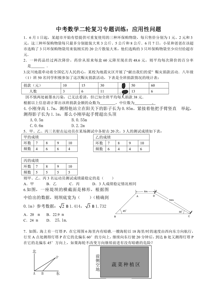 中考数学二轮复习专题训练：应用性问题_第1页