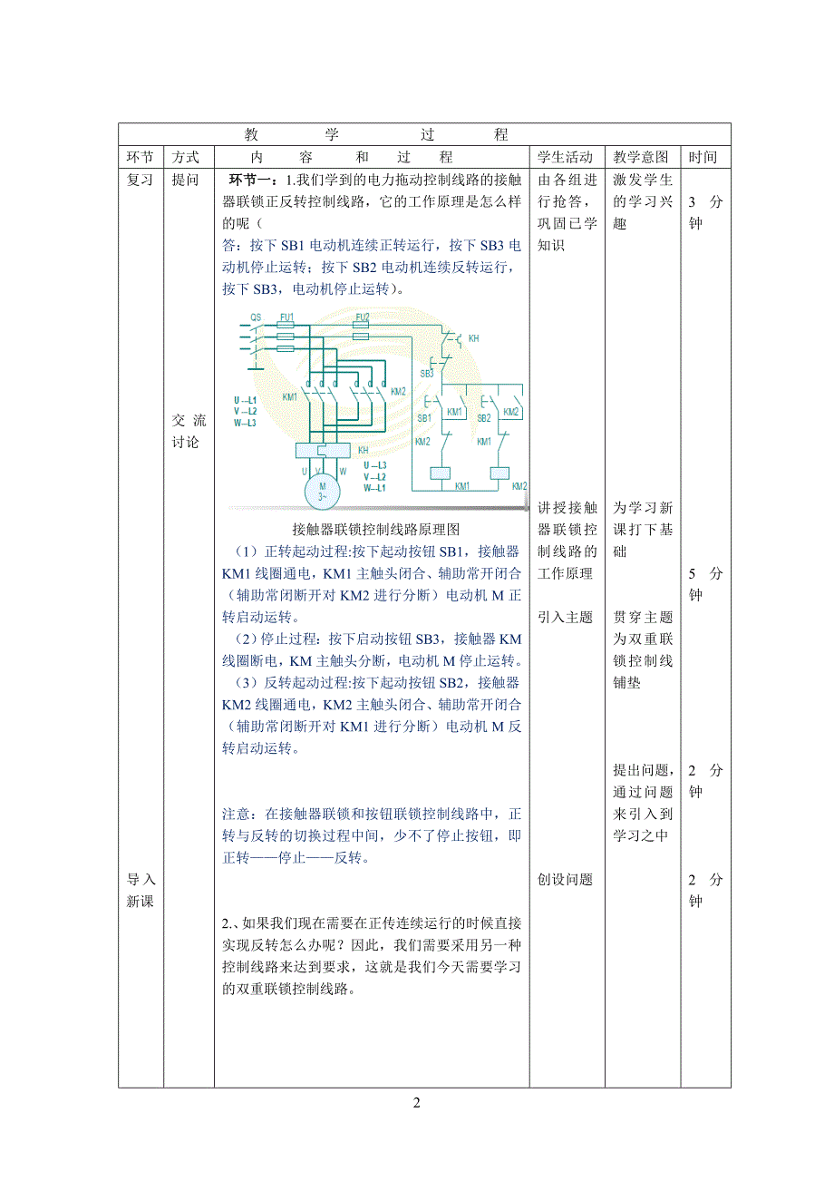 三相异步电动机按钮、接触器双重联锁正反转教学教案_第2页
