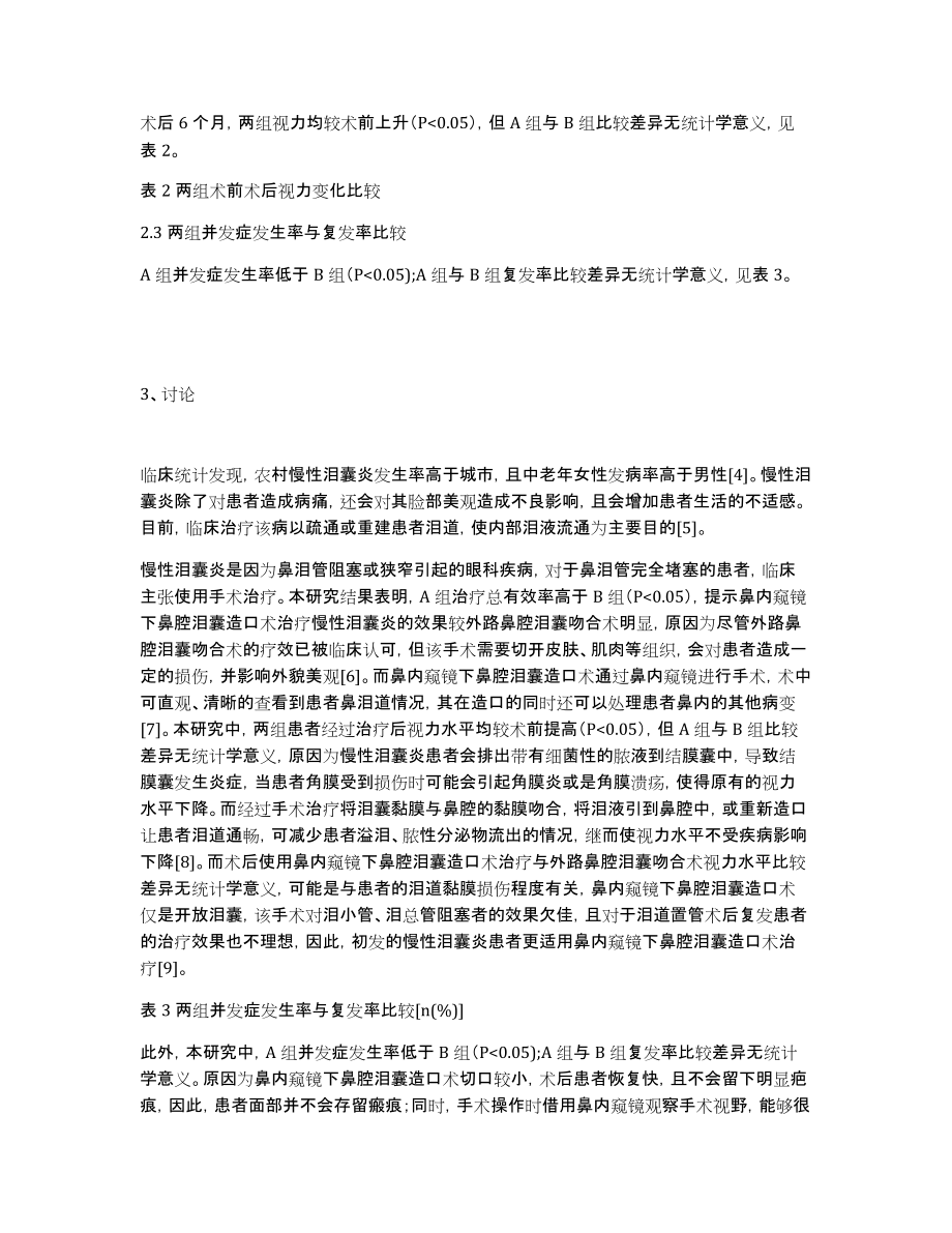 治疗慢性泪囊炎的鼻内窥镜下鼻腔泪囊造口术临床疗效及对患者视力及预后影响_第3页