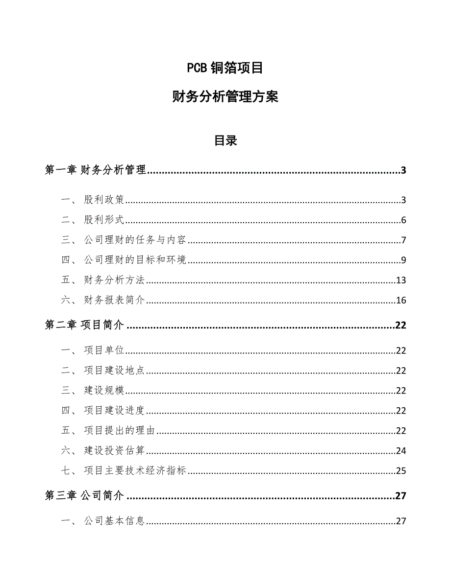 PCB铜箔项目财务分析管理方案（范文）_第1页