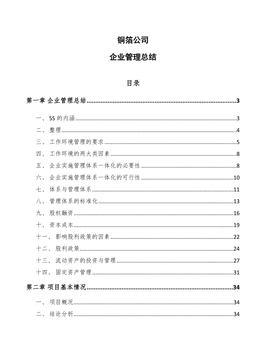 铜箔公司企业管理总结_参考_第1页